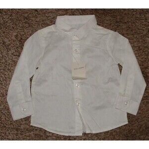 NEW NWT Boys Sz 12-18 Months Ivory White Button Up Long Sleeve Shirt RESERVED